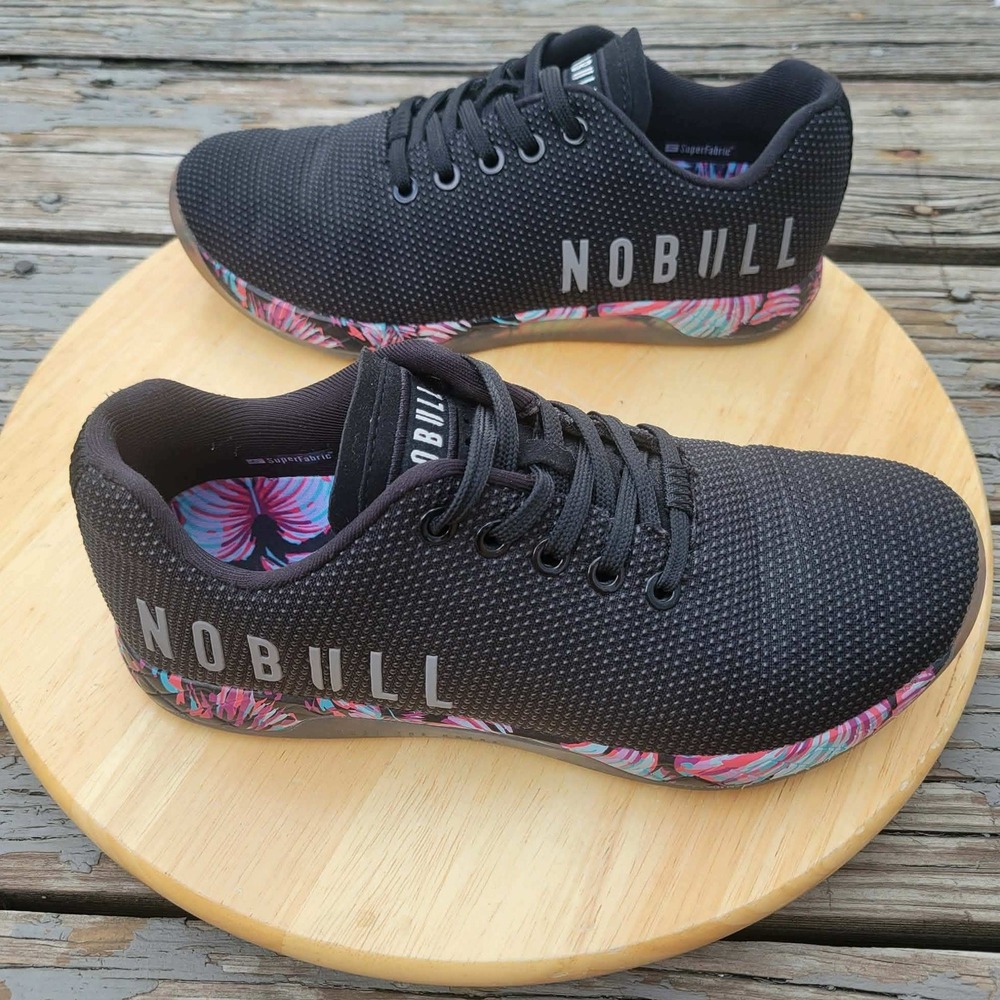 NOBULL SuperFabric Trainer Womens 7 Mens 5.5 Black Floral Tropical Training Shoe